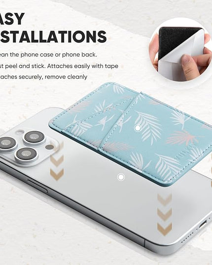VULKIT Phone Card Holder Wallet Leather Adhesive Pocket RFID Blocking Credit Card Sleeves Stick Back of Phone Smartphones Blue