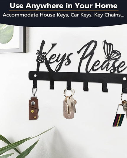 Deveosa Key Hooks Holder for Wall Decorative - Small Blakc Cute Front Door Car Garage Keyholder Entryway Sign House Hanging Key Chain Ring Hangers Stand for Wall Mount Racks