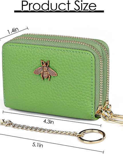 imeetu RFID Credit Card Holder, Small Leather Zipper Card Case Wallet for Women