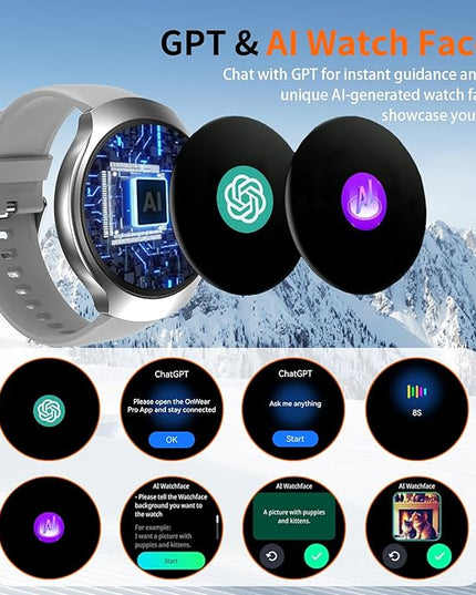 2026 AI Smart Watch with GPT, 1.43" AMOLED Corning 8H Display, Bluetooth Calls, GPS Route Tracking, 5ATM Waterproof, 150+ Sports Modes, Heart Rate Sleep Monitor, Fitness Smartwatch for Android iOS