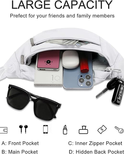 MAXTOP Large Crossbody Fanny Pack with 4-Zipper Pockets,Gifts for Enjoy Sports Festival Workout Traveling Running Casual Hands-Free Wallets Waist Pack Phone Bag Carrying All Phones