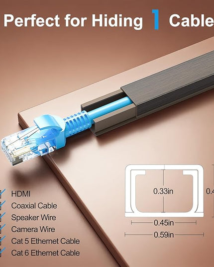 Yecaye Cord Hider, 113in Cord Covers for Wires on Wall, One-Cord Cord Organizer, Easy Install Cable Management Kit, Cable Cover Home Office, W0.59in H0.4in, Darkwood