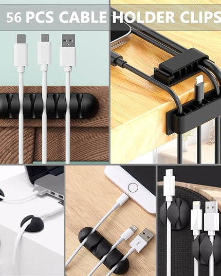 ELII 302PCS Cable Management Kit 4 Cable Sleeve,45Cable Clips,11Cable Holders,22 Roll Cable Organizer Straps and 200 Fastening Cable Ties,20 Cable Zip Tie Mounts Computer Under Desk (Black)