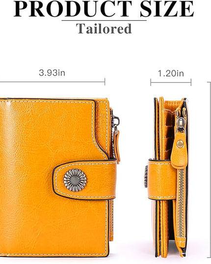 FALAN MULE Genuine Leather Small Wallet for Women, RFID Blocking, Compact Size, Yellow
