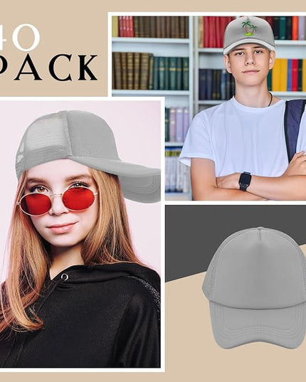 Hercicy 40 Pack Sublimation Blank Trucker Hat Bulk Baseball Cap Adjustable Mesh Unisex Polyester Hat Heat Transfer