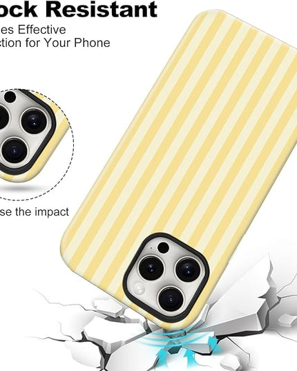 Magnetic for iPhone 16 Pro Case Cute Stripes Phone Case, Shockproof Slim TPU and Hard PC Protective Phone Cover Compatible with MagSafe Designed for Women Girls, Yellow