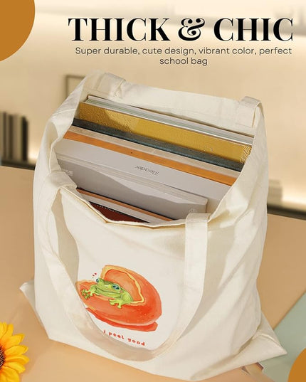 AUSVKAI Canvas Tote Bag Aesthetic for Women, Cute Reusable Cloth Cotton Bags for Shopping Beach Grocery