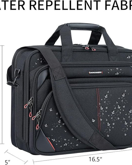 KROSER Laptop Bag 15.6 Inch Briefcase Messenger Bag Water Repellent Computer Case Shoulder Bag Durable Tablet Sleeve with RFID Pockets for Business/College/Women/Men - Black/Red