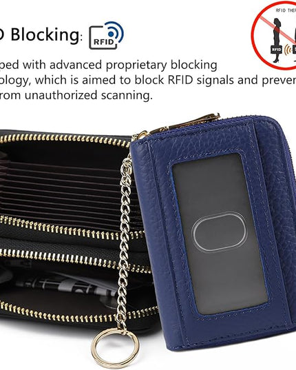 imeetu RFID Credit Card Holder, Small Leather Zipper Card Case Wallet for Women