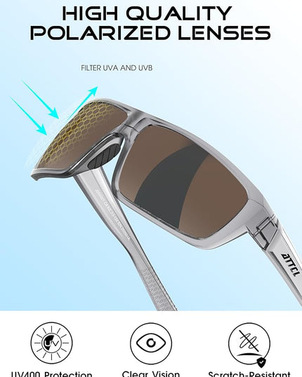 ATTCL Polarized Sunglasses Men for Fishing: UV Protection Lightweight TR90 Sports Wrap Sun Glasses Driving Golf Running