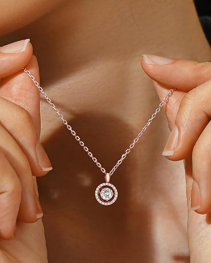 MomentWish Floating Necklace for Women, 0.5/1 Carat Dancing Moissanite Necklace for Her 925 Sterling Silver Pendant Anniversary Birthday Christmas Gift for Wife Mom Girlfriend