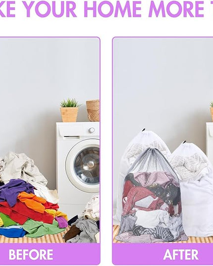 Berlune 30 Pack Large Mesh Laundry Bags, 24 x 36 Inch Bulk Wash Set with Drawstring for Commercial Use, Dorms, Vacation Rentals, Laundromats, Apartments & Facilities(White, Gray)