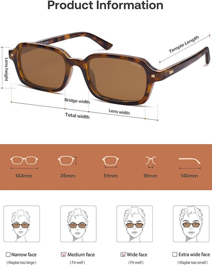 SOJOS Trendy Rectangle Polarized Sunglasses Womens Mens, Small Retro Fashion Thin Slim Square Sunnies SJ2610