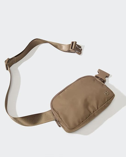Pander Two Way Zipper Fanny Pack Nylon Everywhere Belt Bag for Women, Water Repellent Waist Packs, Crossbody Bags with Adjustable Strap (Gray Brown)