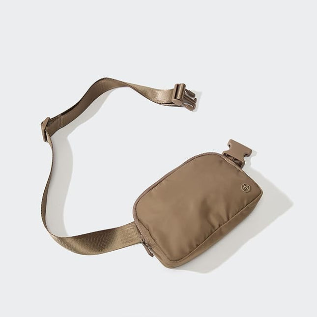 Pander Two Way Zipper Fanny Pack Nylon Everywhere Belt Bag for Women, Water Repellent Waist Packs, Crossbody Bags with Adjustable Strap (Gray Brown)