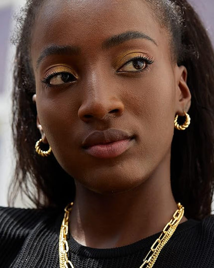 18K Gold Plated Chunky Hoop Earrings for Women Fashion Thick Gold Hoops Set Jewelry for Birthday Christmas Gifts