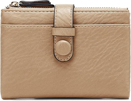 AOXONEL Women's Wallets Leather Wallets for Women Rfid Small Ladies Wallet Billfolds for Women,Trifold Mini Wallets for Women with Double Zipper Coin Pocket (Apricot)