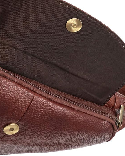 Basic Cowhide Leather Sling Bag Crossbody Chest Pack Shoulder Daypack (Tan Brown)