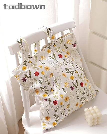 Floral Cotton Canvas Tote Bag for Women: 14x15 Inches Reusable Grocery Bag for Work, School, Travel, Gym