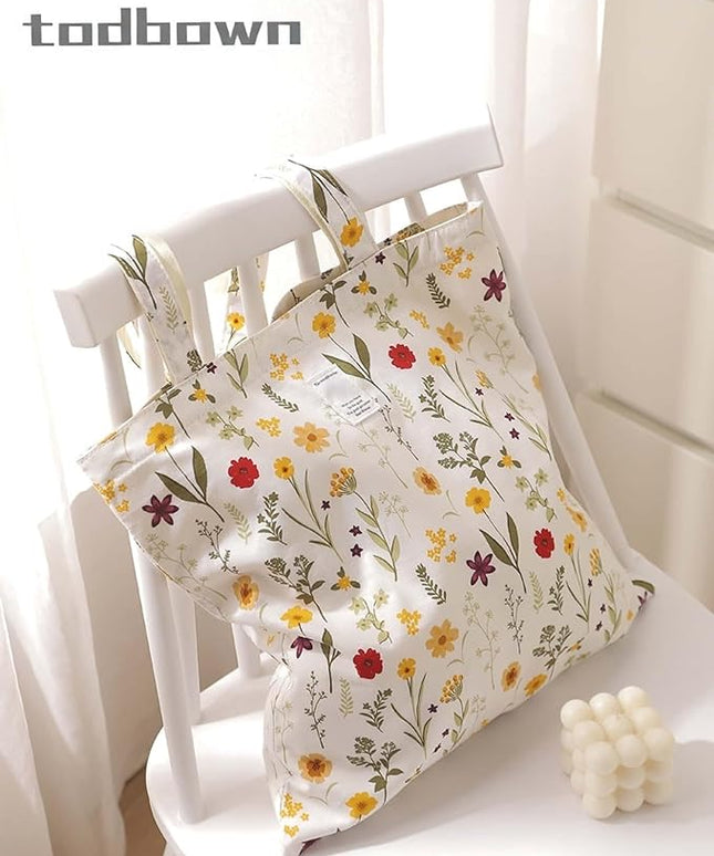 Floral Cotton Canvas Tote Bag for Women: 14x15 Inches Reusable Grocery Bag for Work, School, Travel, Gym