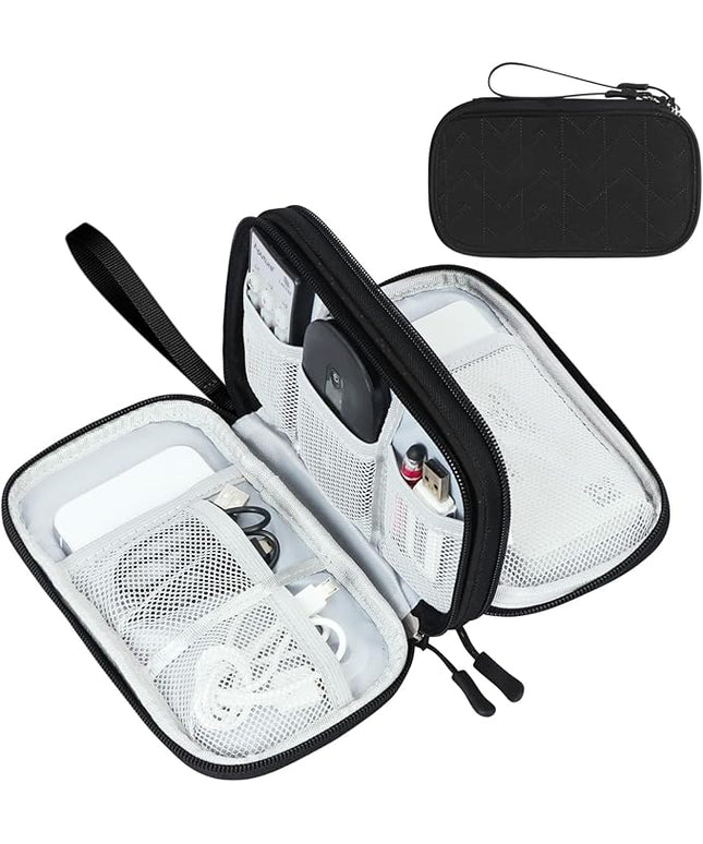 FYY Travel Organizer Pouch Electronic Accessories Carry Case Portable Waterproof Double Layers All-in-One Storage Bag for Cable, Cord, Charger, Phone, Pattern Black