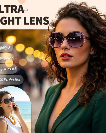 DragonflyDreams 4 Pcs Women Large Sunglasses, UV 400 Glasses Oversized Classic Trend Ladies Sunglasses Sparkling Large Frame