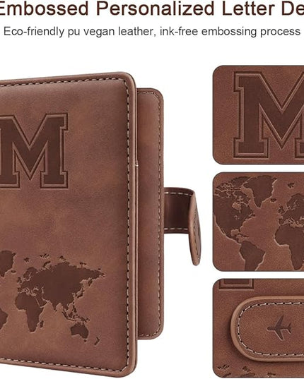 Passport Holder Wallet Cover Personalized Letter A-Z Travel Wallet RFID Blocking Passport Cover Wallet Case for Travel Passport Book Holders for Women and Men, Brown-M