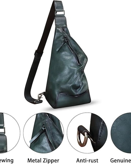 Genuine Leather Sling Bag for Men and Women Vintage Full Grain Leather Sling Purse Chest Daypack Over Shoulder Crossbody Bag (Gray)