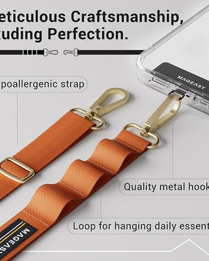 MAGEASY Universal Cell Phone Lanyard Crossbody - Anti-Theft Crossbody Phone Strap for iPhone 16 Pro Max & Most Smartphones, for Men & Women | 20mm (Orange)