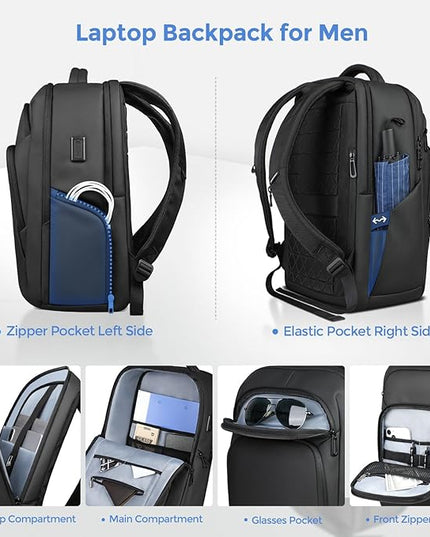 17.3 Inch Laptop Backpack for Travel Work Office College, 30L Water Resistant Casual Daypack, Lightweight Computer Backpack for Men Women, Business Laptop Bag with USB Charging Port - Black