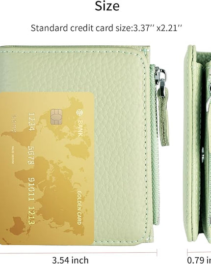 ilovever Small Wallet Women Soft Leather RFID Blocking Card Holder with Zipper Pocket Bifold wallet,Green