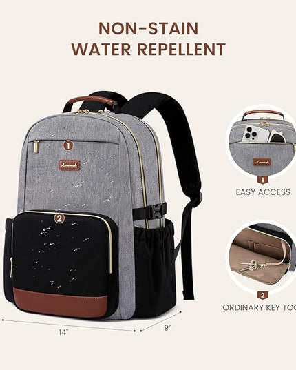 LOVEVOOK Laptop Backpack for Women with Pouch Pocket for Large Capacity Cup,18 Inch Teacher Nurse College Work Backpack Purse,Waterproof Laptop Bag Computer Back Pack for Travel, Grey-Black-Brown