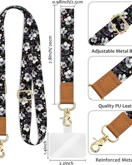 Phone Lanyard Crossbody Strap, Flower Floarl Cell Phone Lanyards for Around the Neck Wristlet Shoulder, Adjustable Wrist Strap for Car Keys Keychain Wallet ID Badge