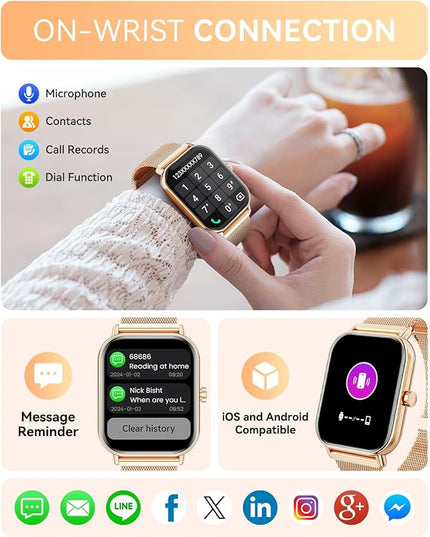 Smart Watch for Women Men, Fitness Tracker Watch for Android Phones iPhone Compatible, 1.85" Smart Watches for Women Men, 110+ Sport Modes Smartwatch (2 Strap)