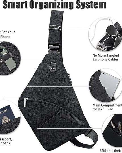 Travel Sling Bag with RFID Pocket, Anti Theft Crossbody Bag for Women Men Casual Chest Outdoor Shoulder Hiking Bag