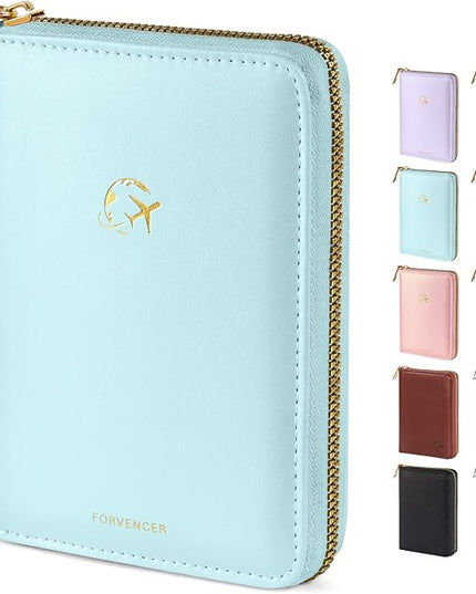 Forvencer Passport Holder Cover with Safe Zipper Closure, Premium Passport Wallet for Travel, Cute RFID Blocking Card Case, Waterproof Travel Accessories for Women, Light Blue