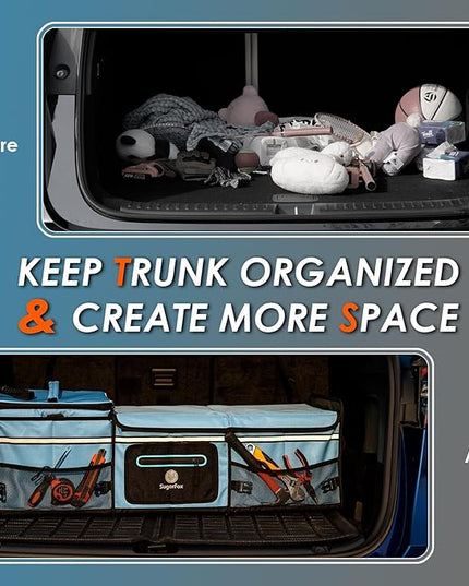 95L Car Trunk Organizer & Storage With 26L Ice Pack, Waterproof Foldable | Trunk Organizers for SUVs & Cars, Car Storage Organizer, Great Gift for Drivers (Blue-M004)