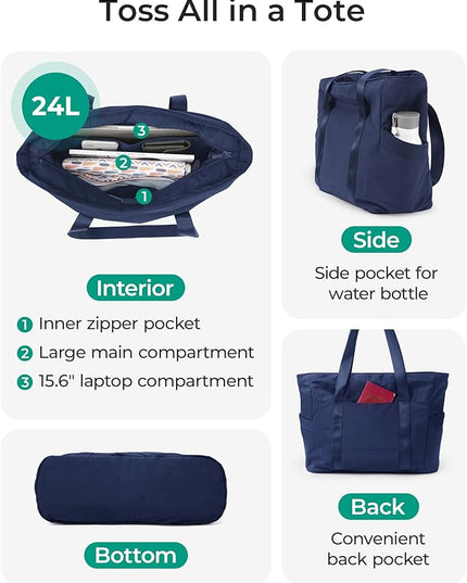 BAGSMART Tote Bag for Women, Tote Bag with Zipper Work Tote with Compartments Nurse Shoulder Hanbag for Travel, Gym
