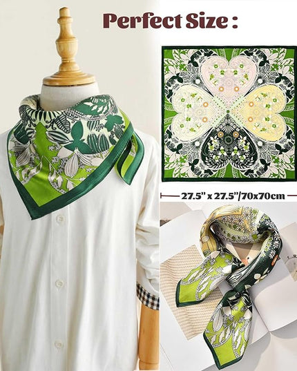 kcctoo 27.5" Mulberry Silk Feeling Head Scarf Women's Fashion Square Neck Satin Scarfs for Bag Hair Scarves Gift