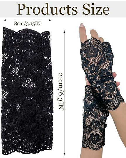Women Fingerless Lace Gloves, Short Bridal Wrist Floral Lace Mittens Women Gloves for Wedding Opera Tea Party Cocktail Prom Cosplay Costume Accessories