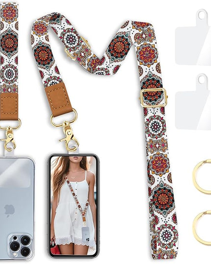 Phone Lanyard Crossbody Strap, Boho Bohemian Cell Phone Lanyards for around the Neck Wristlet Wrist Strap Adjustable for Key Case ID Badges Accessories Travel Essentials