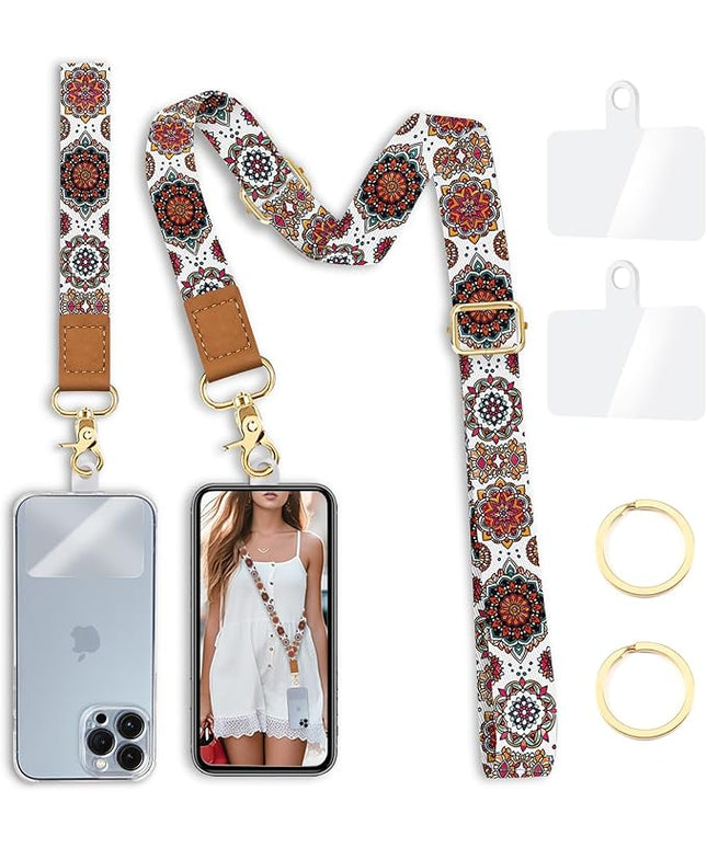Phone Lanyard Crossbody Strap, Boho Bohemian Cell Phone Lanyards for around the Neck Wristlet Wrist Strap Adjustable for Key Case ID Badges Accessories Travel Essentials