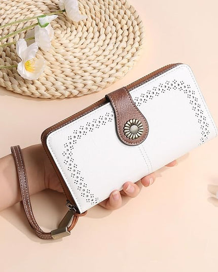 SENDEFN Wallet for Women RFID Blocking Leather Clutch Long Purse Large Capacity Credit Card Holder Wristlet