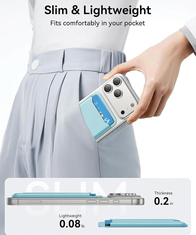 TWZKG for MagSafe Wallet, 3 Card Holder, Slim Magnetic Phone Wallet for iPhone 17/16/15/14/13/12 Pro Max Plus Air Series,RFID Blocking Vegan Leather,SkyBlue