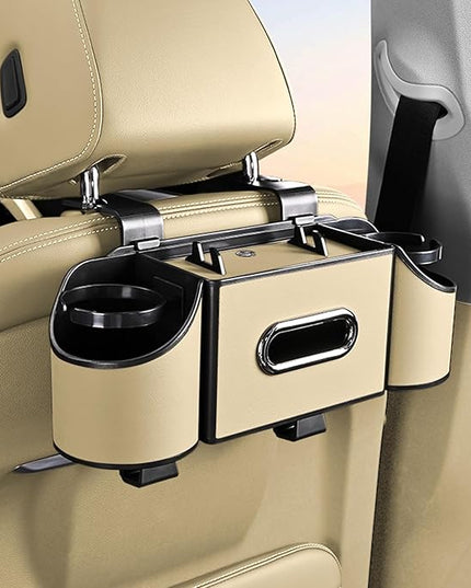 Back Seat Car Organizer,4 in 1 Multifunctional Car Back Seat Storage Box with Drink Cup Holder Tissue Box, for Hold Phone,Snacks, Drinks, Handbag-Meter
