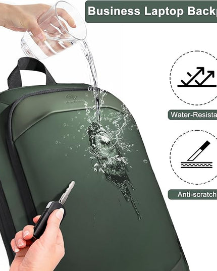 Business Backpack 17 Inch Slim Expandable Waterproof Travel Laptop Backpacks with USB Charger Port Anti-Theft Lightweight Large Work Computer Bag College Laptop Backpacks Gifts for Men Women, Green
