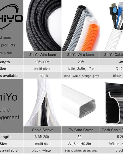 ZhiYo 6.6ft - 4/5 inch Cable Sleeve, Cord Wrap Wire Protector Tubing for Pets, PC Cable Wrap, Computer Cable Management Sleeve - Black