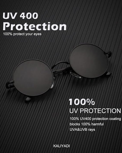 KALIYADI Round Polarized Sunglasses for Men Women Retro Metal Hippie Circle Style Sun Glasses UV Protection