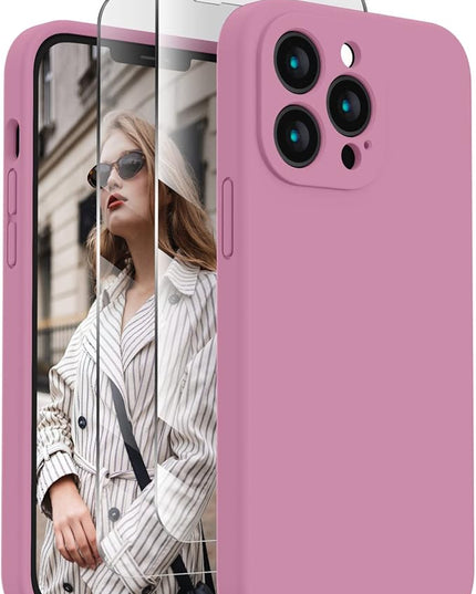 FireNova Designed for iPhone 13 Pro Case, Silicone Upgraded [Camera Protection] Phone Case with [2 Screen Protectors], Soft Anti-Scratch Microfiber Lining Inside, 6.1 inch, Lilac Purple