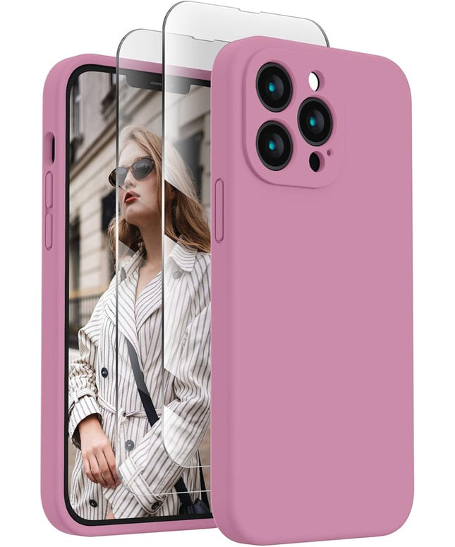 FireNova Designed for iPhone 13 Pro Case, Silicone Upgraded [Camera Protection] Phone Case with [2 Screen Protectors], Soft Anti-Scratch Microfiber Lining Inside, 6.1 inch, Lilac Purple